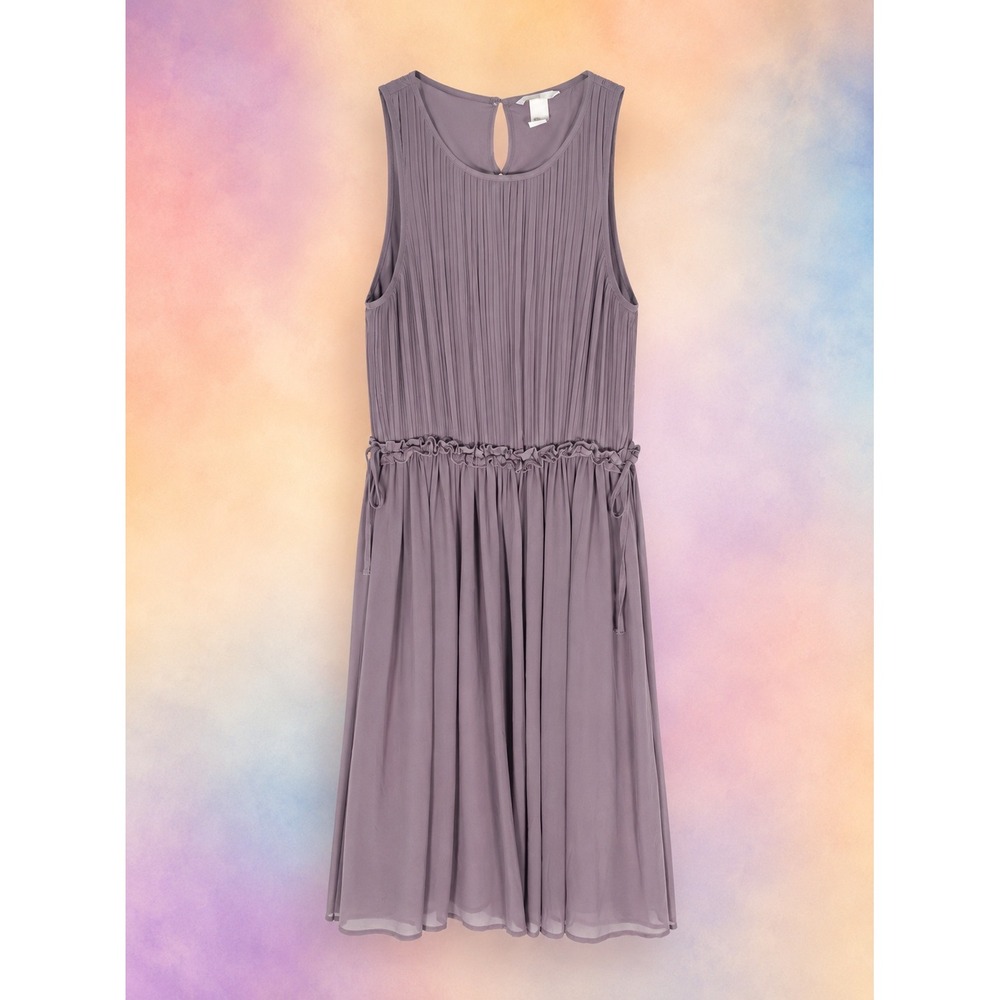 H&M Dusty Mauve Feminine Pleated Chiffon Drawstring Midi Dress Size 6